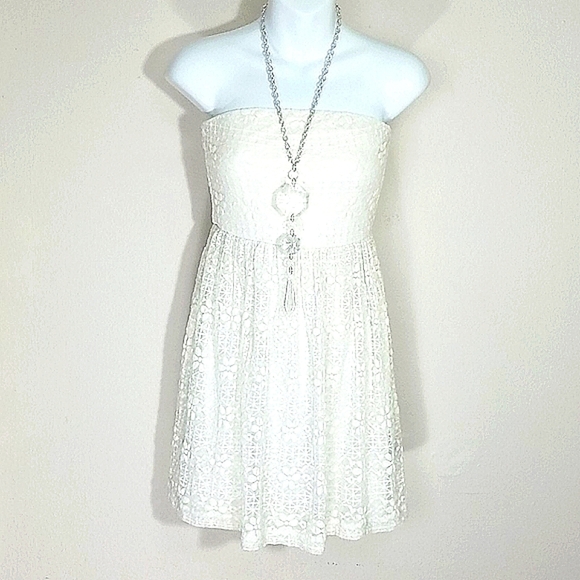 Dress tube strapless crochet lace mini stretch Y2k Cream White Summer Inset Bra - Picture 1 of 9